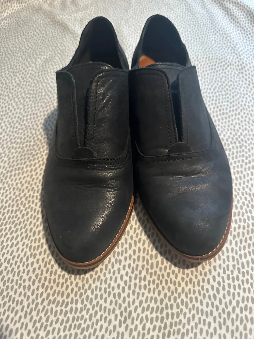 Lucky Brand Men's Black Leather Slip-On Loafers with Brown Insole
